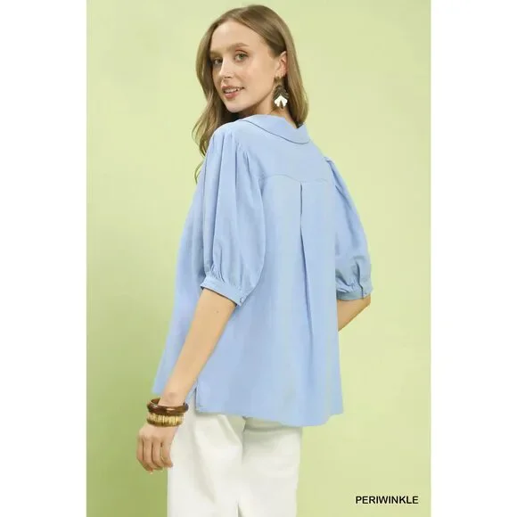 Umgee Mixed Media V-Neck Print Blouse - Picture 3 of 5